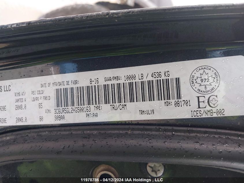 2017 Ram 2500 Longhorn VIN: 3C6UR5GL2HG500163 Lot: 11978786