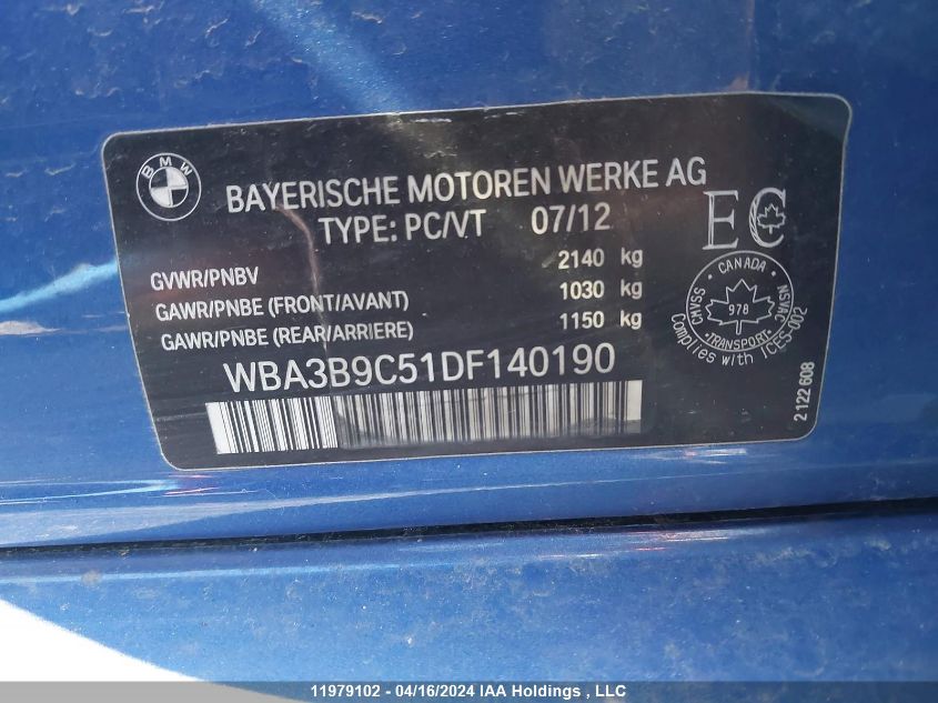 WBA3B9C51DF140190 2013 BMW 3 Series