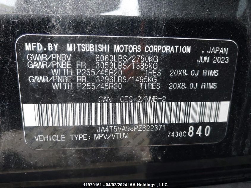 2023 Mitsubishi Outlander Phev VIN: JA4T5VA98PZ622371 Lot: 11979161