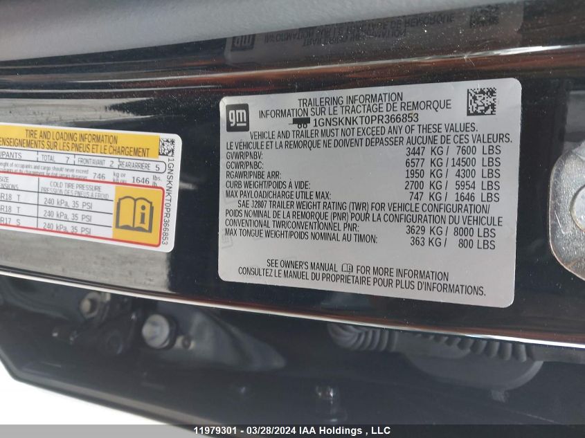 2023 Chevrolet Tahoe VIN: 1GNSKNKT0PR366853 Lot: 11979301