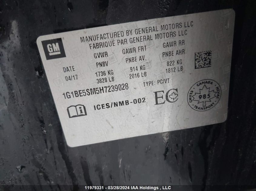 2017 Chevrolet Cruze VIN: 1G1BE5SM5H7239028 Lot: 11979331