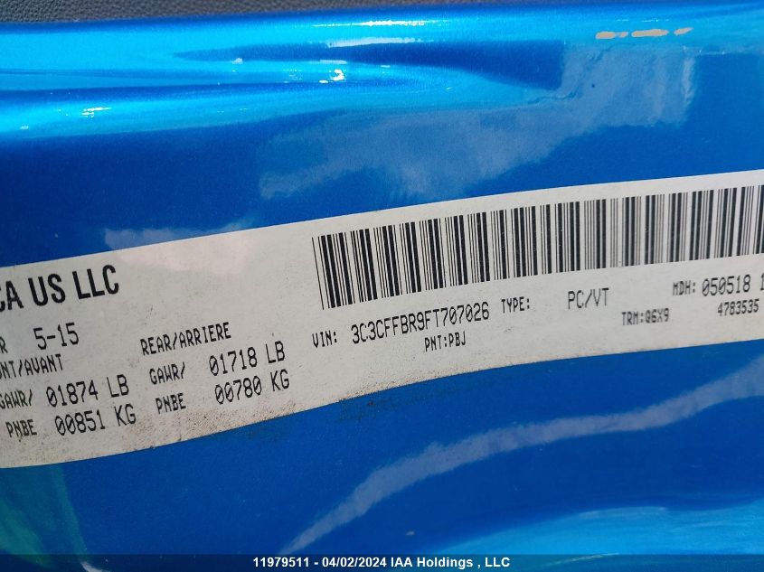 2015 Fiat 500 Sport VIN: 3C3CFFBR9FT707026 Lot: 11979511