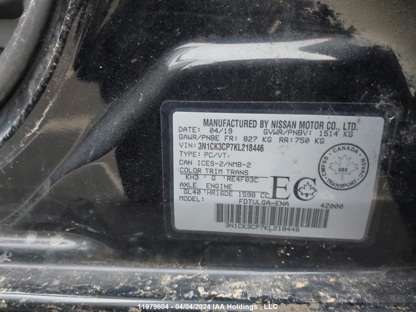 2019 Nissan Micra VIN: 3N1CK3CP7KL218446 Lot: 11979604