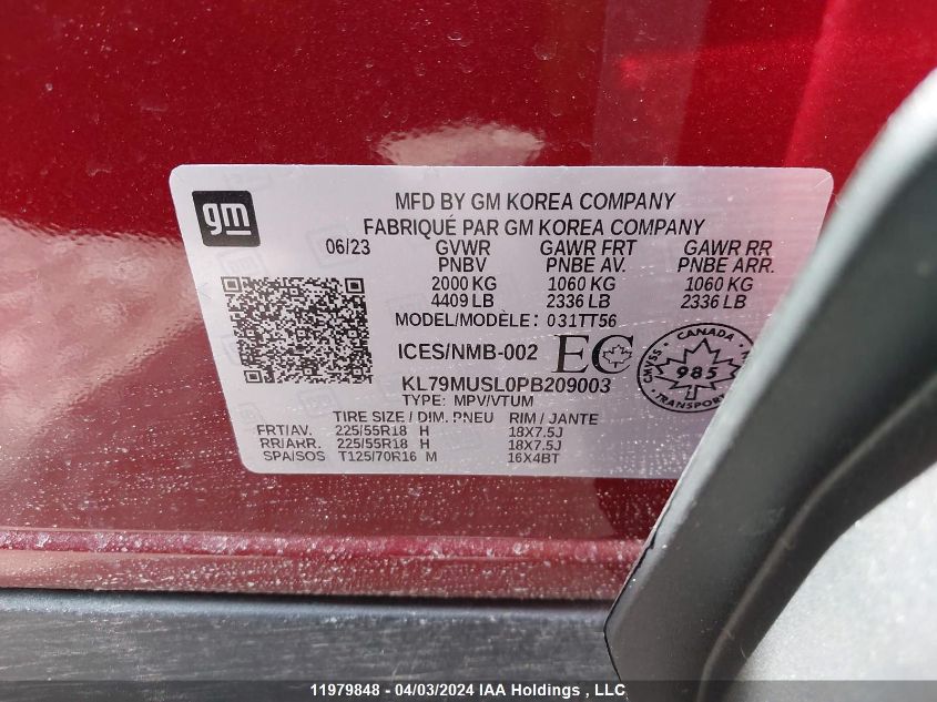 2023 Chevrolet Trailblazer VIN: KL79MUSL0PB209003 Lot: 11979848