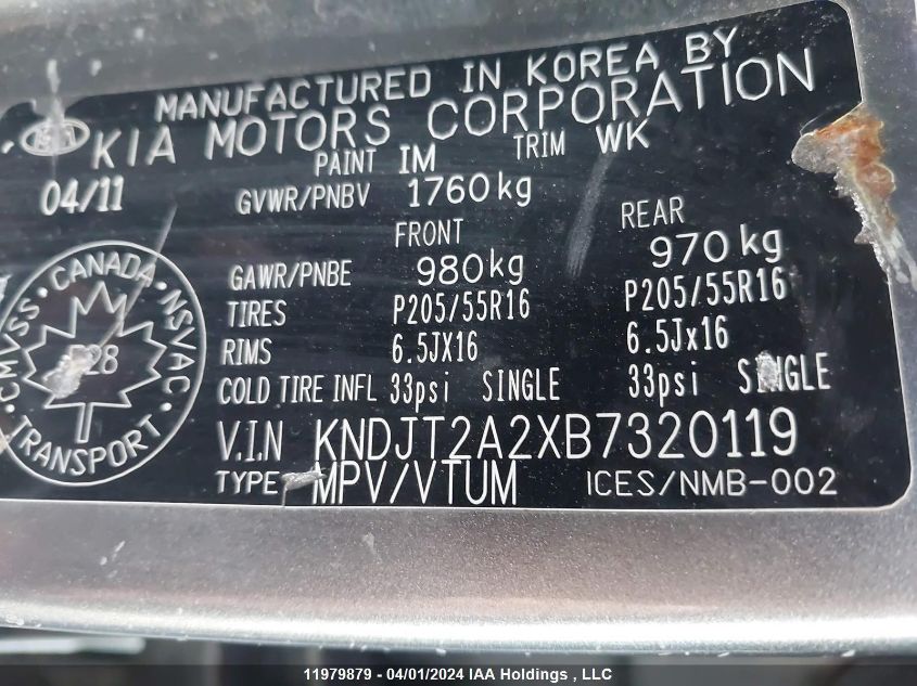 2011 Kia Soul +/!/Sport VIN: KNDJT2A2XB7320119 Lot: 11979879