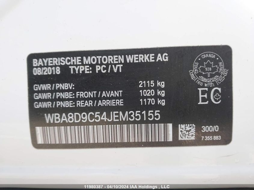 WBA8D9C54JEM35155 2018 BMW 330 Xi