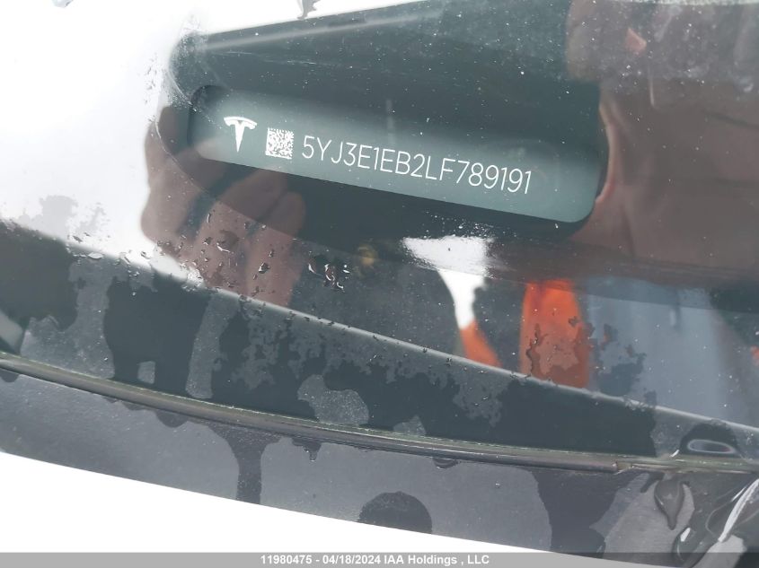2020 Tesla Model 3 VIN: 5YJ3E1EB2LF789191 Lot: 11980475