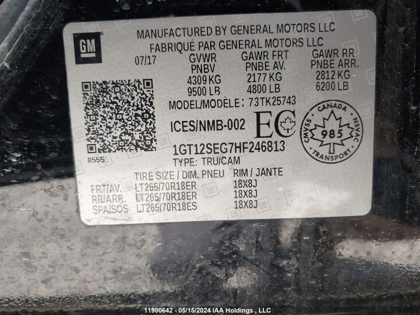 2017 GMC Sierra 2500Hd VIN: 1GT12SEG7HF246813 Lot: 11980642
