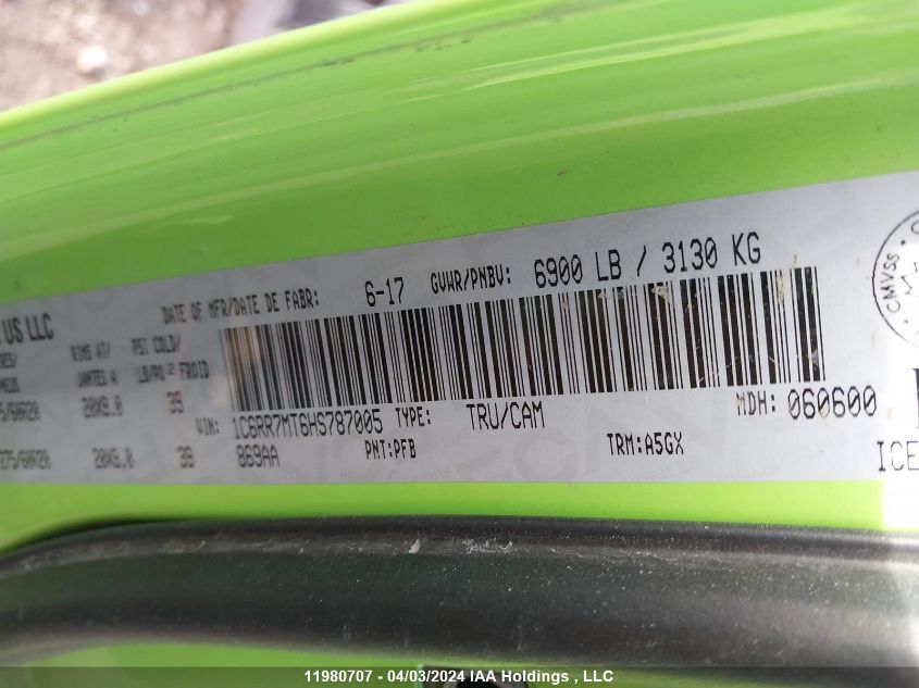 2017 Ram 1500 Sport VIN: 1C6RR7MT6HS787005 Lot: 11980707