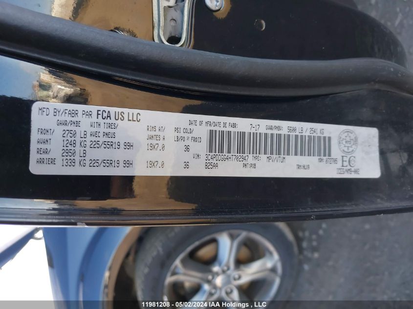 2017 Dodge Journey VIN: 3C4PDDGG4HT702947 Lot: 11981208