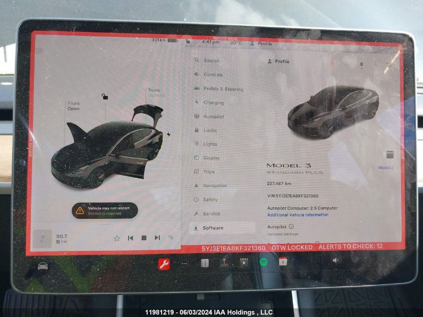 2019 Tesla Model 3 VIN: 5YJ3E1EA8KF321360 Lot: 11981219