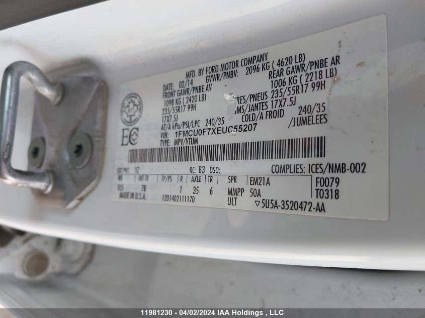 2014 Ford Escape S VIN: 1FMCU0F7XEUC55207 Lot: 11981230