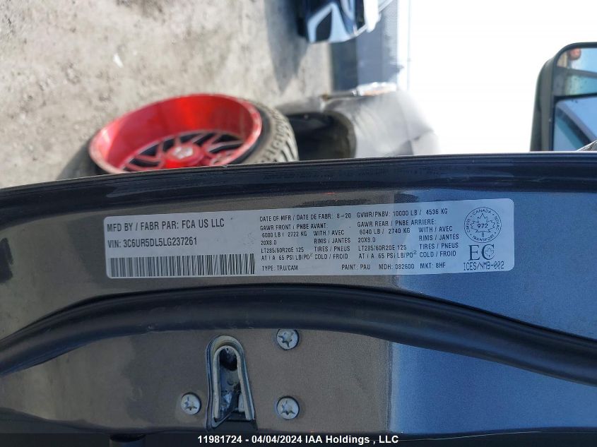 2020 Ram 2500 Big Horn VIN: 3C6UR5DL5LG237261 Lot: 11981724