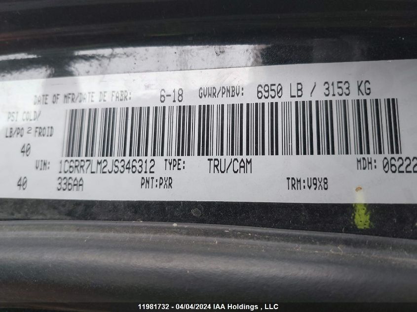 2018 Ram 1500 Slt VIN: 1C6RR7LM2JS346312 Lot: 11981732