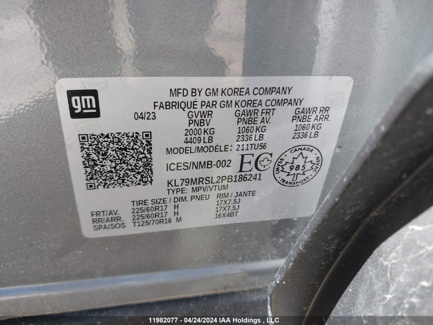 2023 Chevrolet Trailblazer VIN: KL79MRSL2PB186241 Lot: 11982077