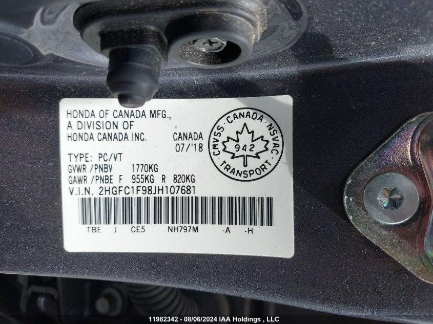 2018 Honda Civic Sedan VIN: 2HGFC1F98JH107681 Lot: 11982342
