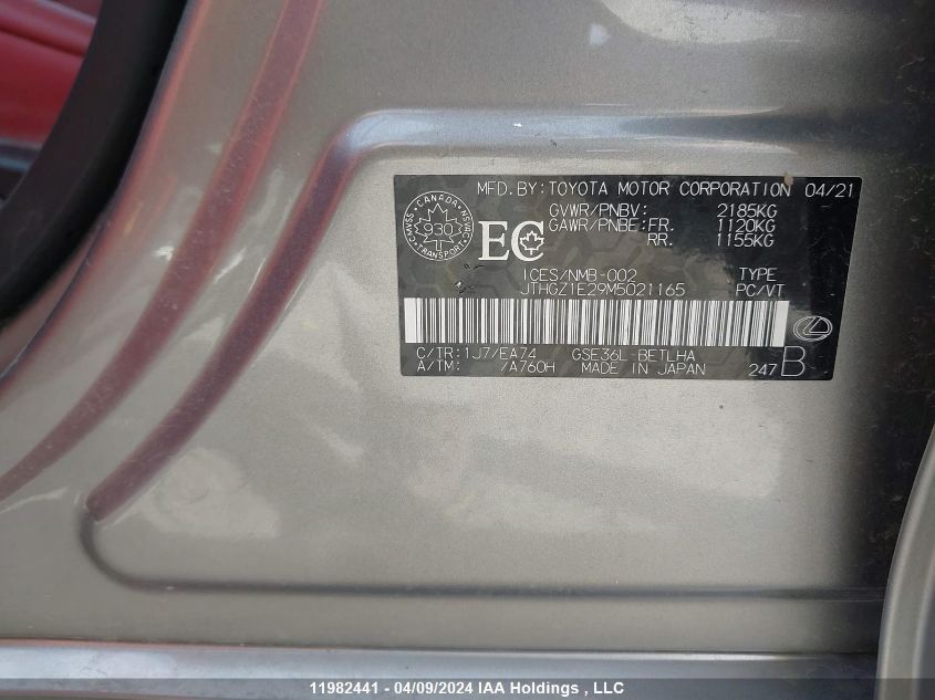 2021 Lexus Is 350 VIN: JTHGZ1E29M5021165 Lot: 11982441