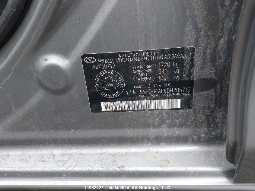 2013 Hyundai Elantra Gl VIN: 5NPDH4AE6DH205715 Lot: 11982527