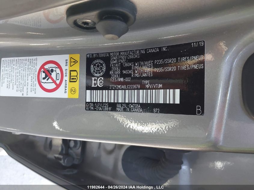 2020 Lexus Rx 350 VIN: 2T2YZMDA6LC222678 Lot: 11982644