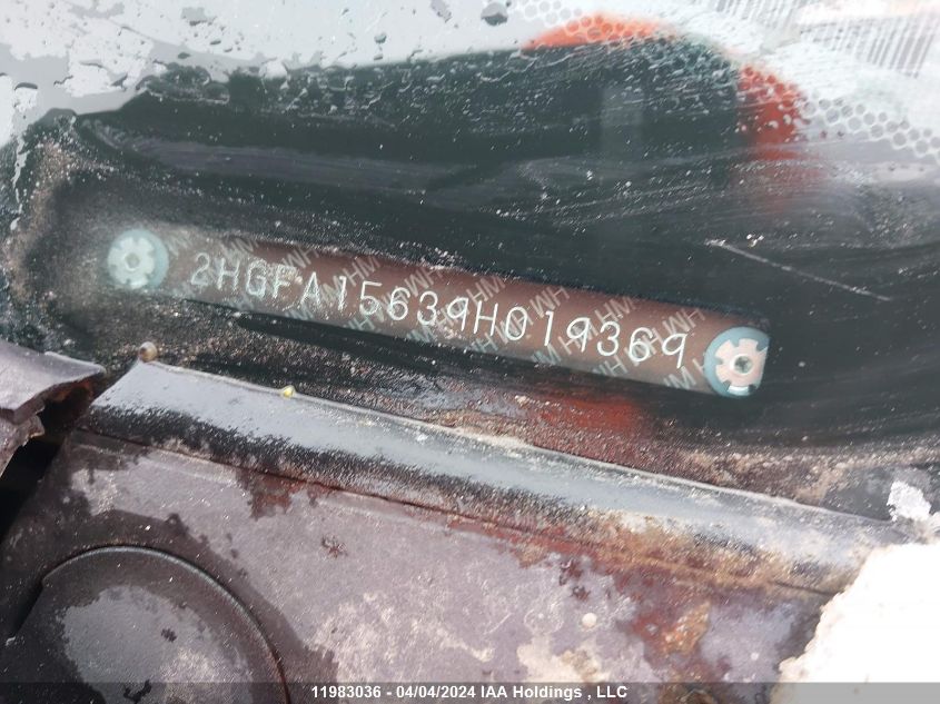 2009 Honda Civic Lx-S VIN: 2HGFA15639H019369 Lot: 11983036