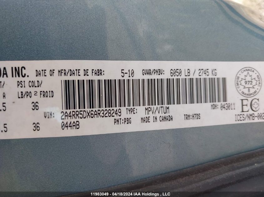 2010 Chrysler Town & Country Touring VIN: 2A4RR5DX6AR328249 Lot: 11983049