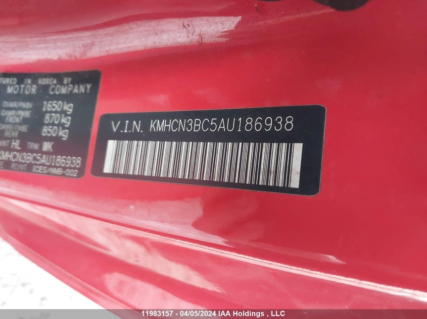 2010 Hyundai Accent Se VIN: KMHCN3BC5AU186938 Lot: 11983157