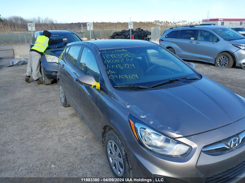 2014 Hyundai Accent Gls/Gs VIN: KMHCT5AE2EU148724 Lot: 11983380