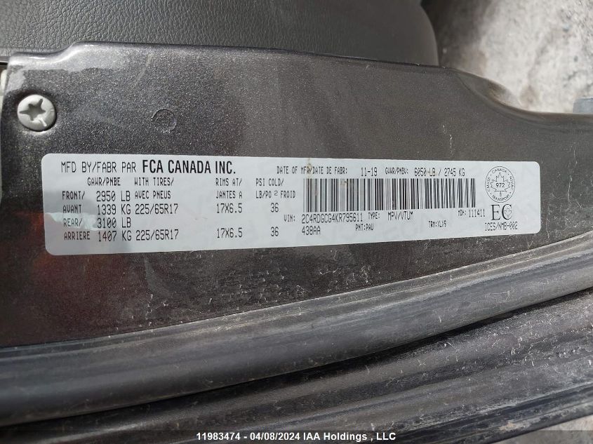 2019 Dodge Grand Caravan 35Th Anniversary Edition VIN: 2C4RDGCG4KR795611 Lot: 11983474