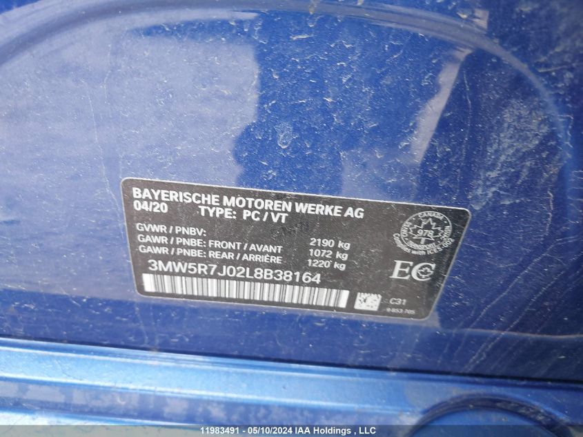2020 BMW 3 Series VIN: 3MW5R7J02L8B38164 Lot: 11983491