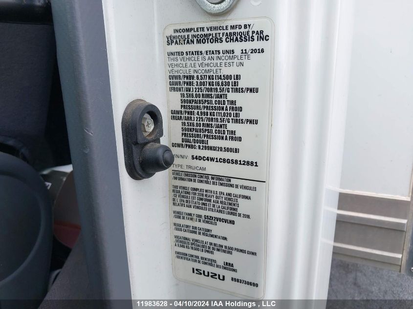 2016 Isuzu Npr Hd VIN: 54DC4W1C8GS812881 Lot: 11983628