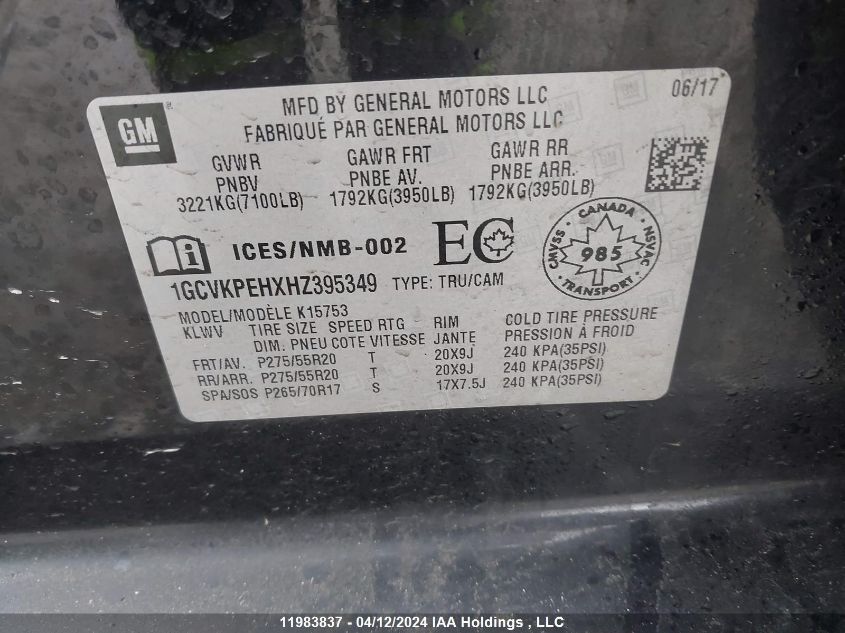 2017 Chevrolet Silverado 1500 VIN: 1GCVKPEHXHZ395349 Lot: 11983837