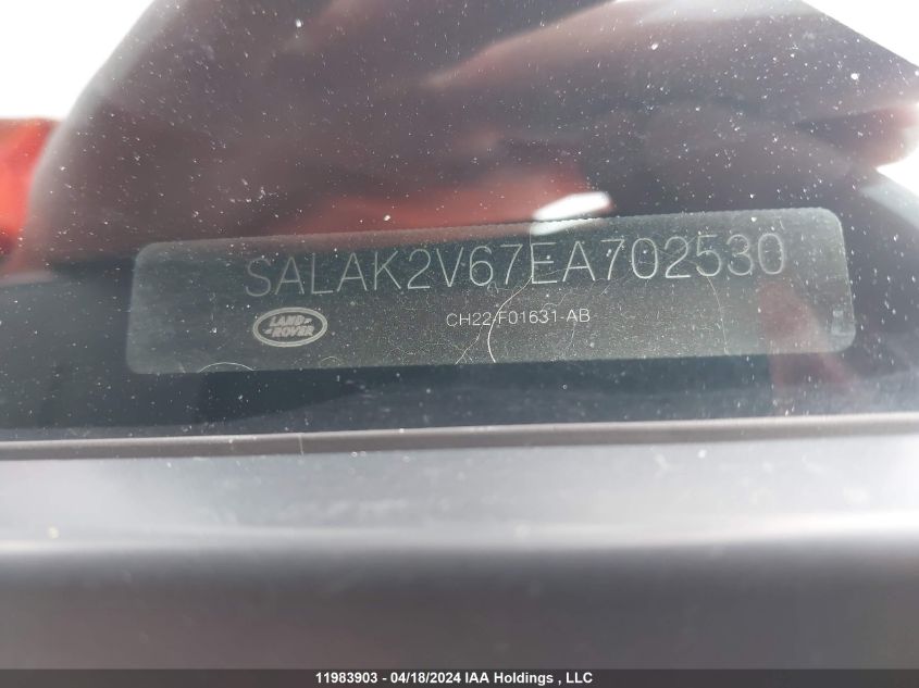 2014 Land Rover Lr4 VIN: SALAK2V67EA702530 Lot: 11983903