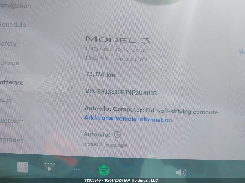 2022 Tesla Model 3 VIN: 5YJ3E1EB1NF204815 Lot: 11983949