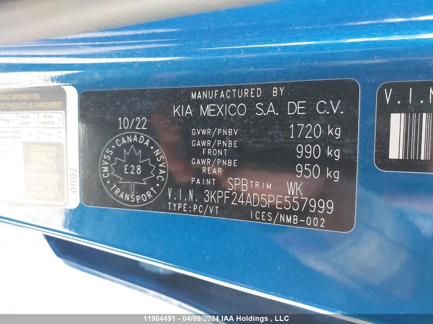 2023 Kia Forte Lx/Lxs VIN: 3KPF24AD5PE557999 Lot: 11984491