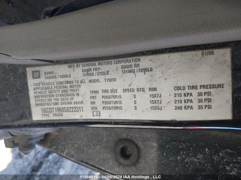2005 Chevrolet Colorado VIN: 1GCDT196958222311 Lot: 11984615