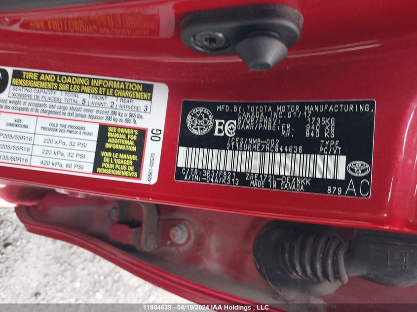 2017 Toyota Corolla VIN: 2T1BURHE7HC844636 Lot: 11984639