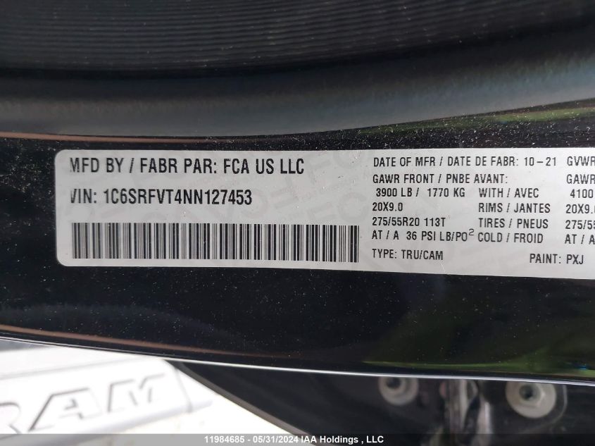 2022 Ram 1500 Sport VIN: 1C6SRFVT4NN127453 Lot: 11984685