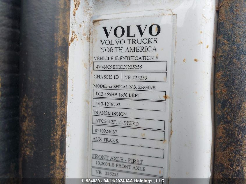 2020 Volvo Vnl VIN: 4V4NC9EH0LN225255 Lot: 11984889
