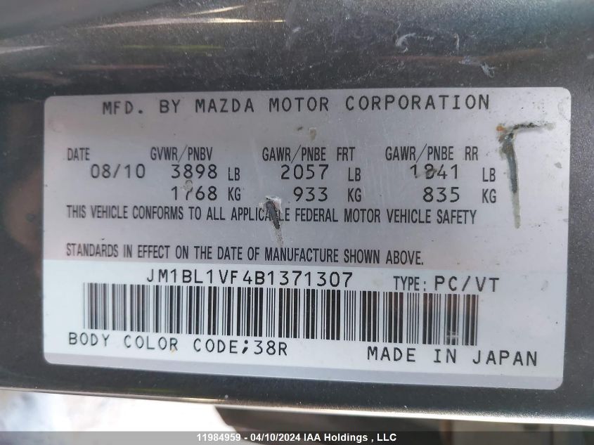 2011 Mazda Mazda3 VIN: JM1BL1VF4B1371307 Lot: 11984959