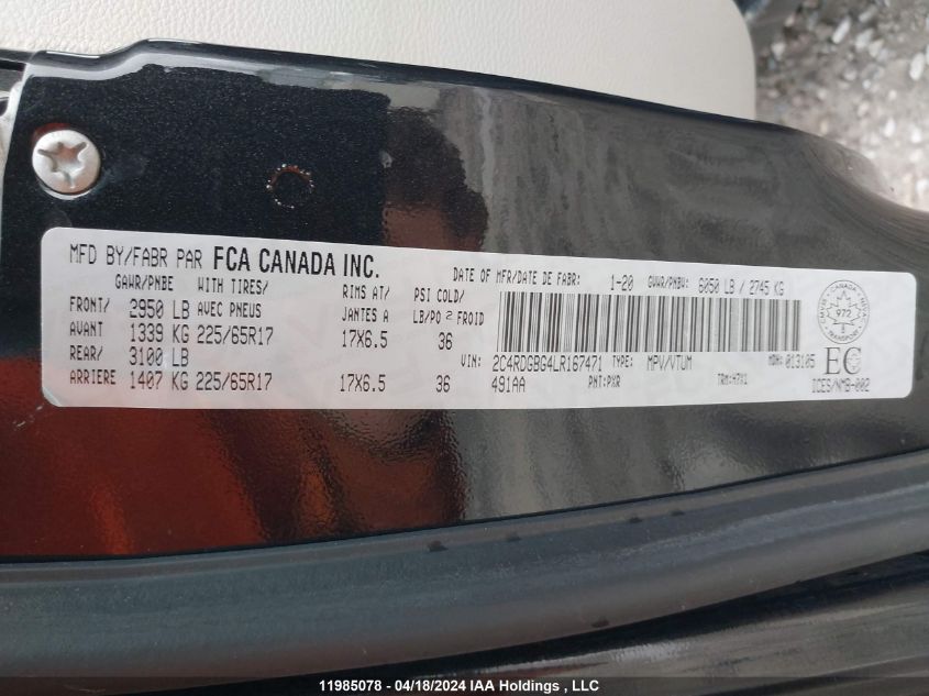 2020 Dodge Grand Caravan Se VIN: 2C4RDGBG4LR167471 Lot: 11985078