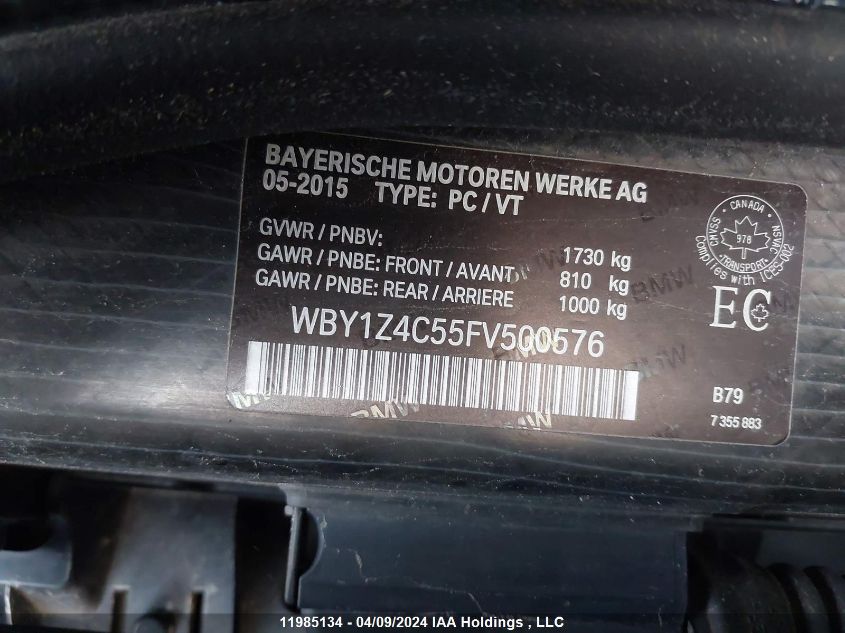 2015 BMW I3 Rex VIN: WBY1Z4C55FV500576 Lot: 11985134