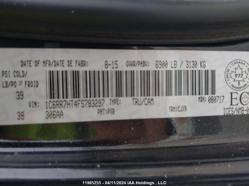 2015 Ram 1500 Sport VIN: 1C6RR7HT4FS783297 Lot: 11985255