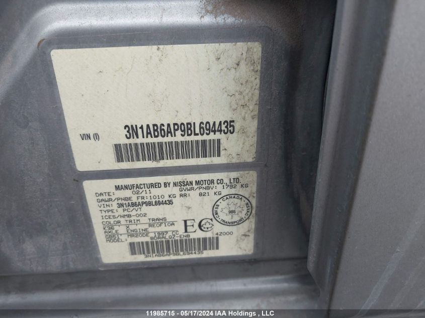 2011 Nissan Sentra 2.0 VIN: 3N1AB6AP9BL694435 Lot: 11985715