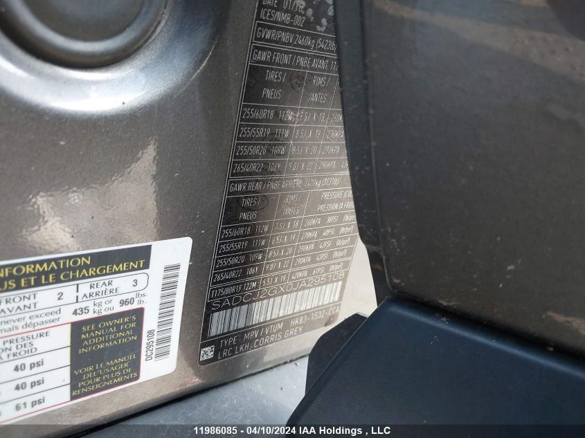 2018 Jaguar F-Pace VIN: SADCJ2GX0JA295108 Lot: 11986085