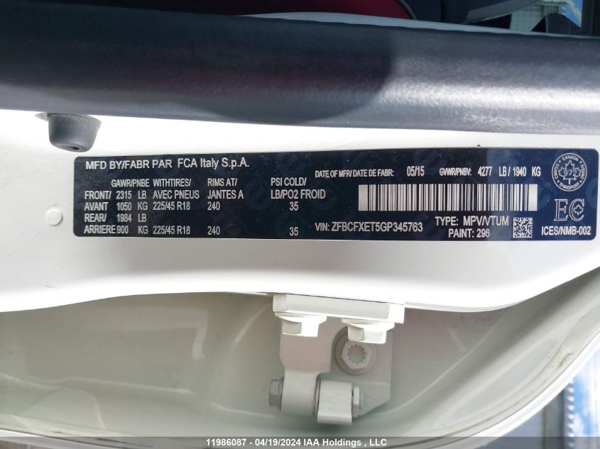 2016 Fiat 500X Trekking Plus VIN: ZFBCFXET5GP345763 Lot: 39241313