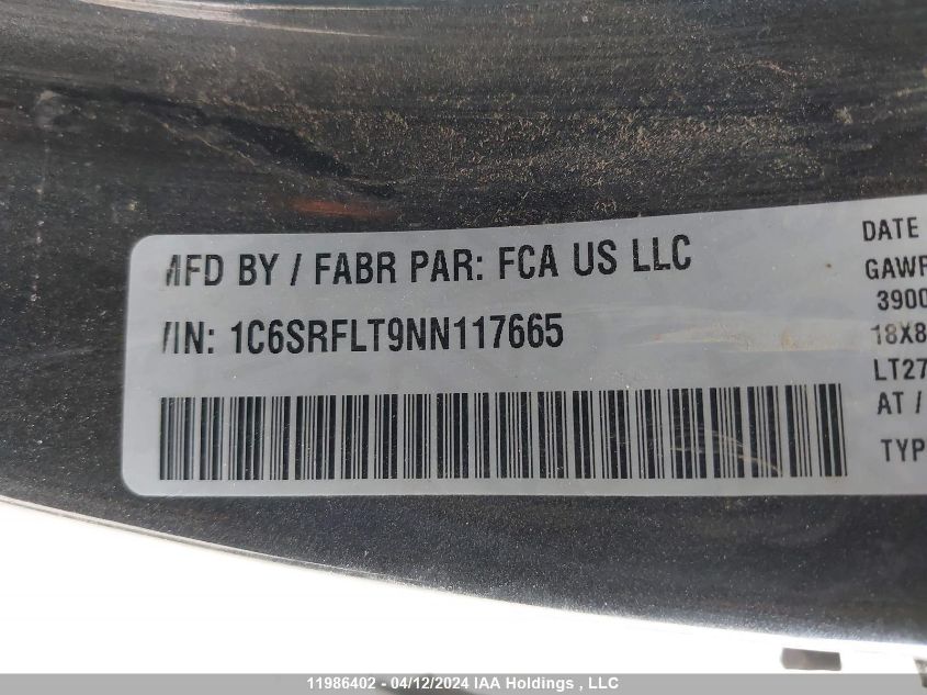 2022 Ram 1500 Rebel VIN: 1C6SRFLT9NN117665 Lot: 11986402