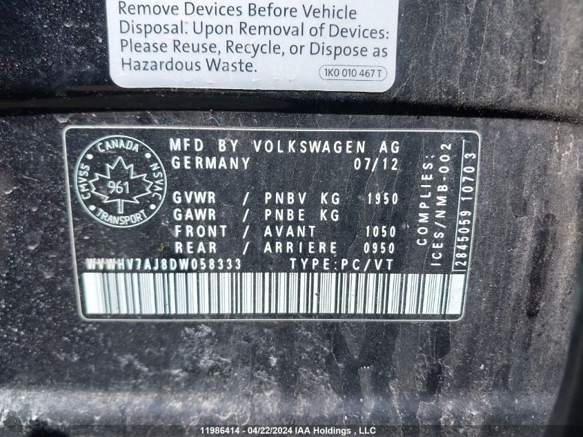 WVWHV7AJ8DW058333 2013 Volkswagen Golf Gti