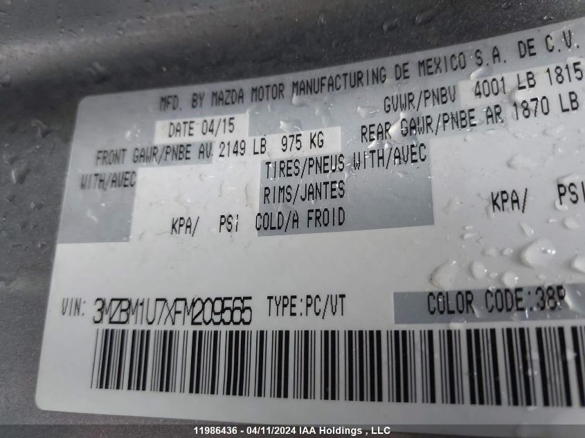 2015 Mazda Mazda3 VIN: 3MZBM1U7XFM209565 Lot: 11986436