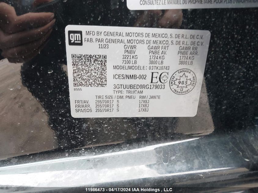 2024 GMC Sierra K1500 Sle VIN: 3GTUUBED0RG179033 Lot: 11986473