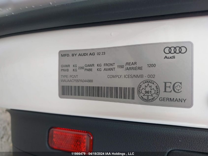 2023 Audi A5 Sportback VIN: WAUAACF55PA044888 Lot: 11986479